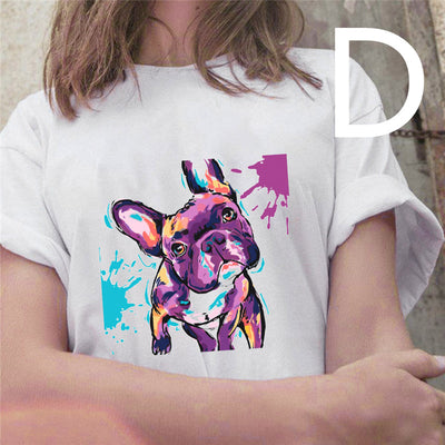 Playera Suelta Cuello Redondo con Estampa de Pintura al Óleo Perro Cartoon - Image 6