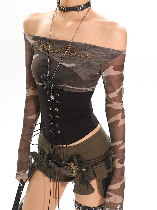 Top Ajustado Street Hot Girl con Malla y Cordones - Image 9