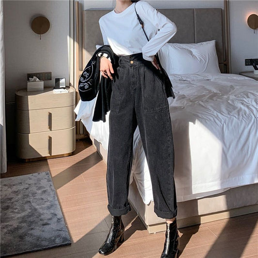 Pantalones Denim Cintura Alta Rectos Pierna Ancha Retro para Mujer - Image 2