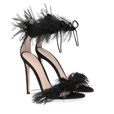 Tacones Stiletto con Tiras de Plumas - Elegancia y Sofisticación - Image 8