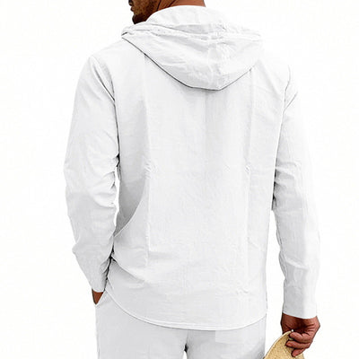 Camisa Hoody de Lino Transpirable para Hombre - Manga Larga Casual - Image 36