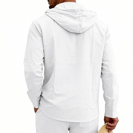 Camisa Hoody de Lino Transpirable para Hombre - Manga Larga Casual - Image 36