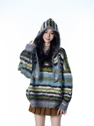 Bufanda Gorro Suéter Mohair a Rayas - Estilo Desenfadado para Mujer - Image 7