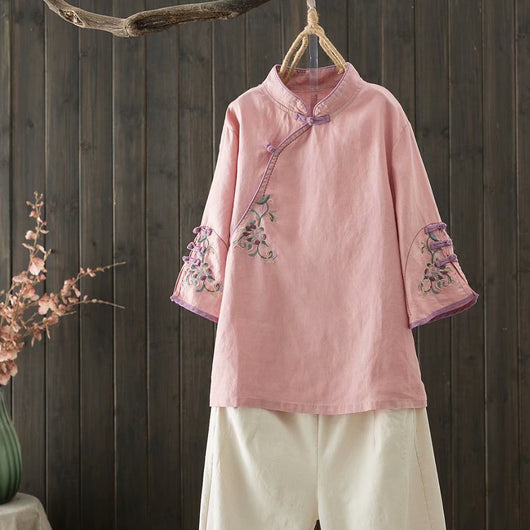 Blusa Tradicional China con Bordado y Cierre Retro en Algodón y Lino - Image 11