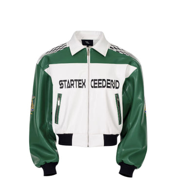 Chaqueta de Cuero para Motociclista con Letras Bordadas - Image 9