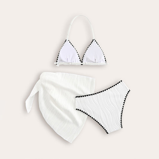 Traje de Baño Tres Piezas Color Sólido para Playa y Vacaciones - Image 2