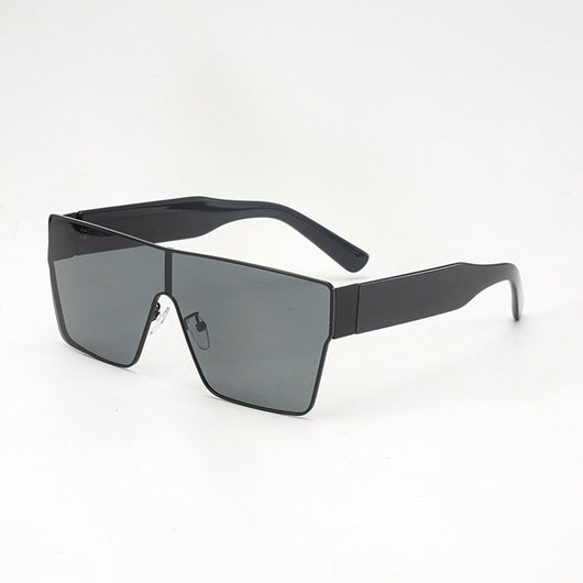 Oversized square sunglasses with a gold metal frame, dark gray lenses, and black plastic temples. - Image 10