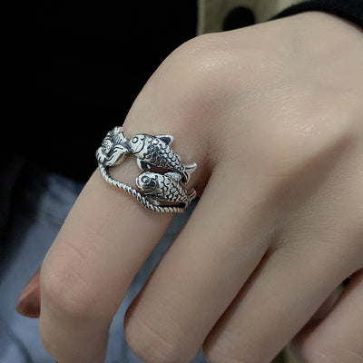 Anillo de Loto Koi de la Suerte - Diseño Étnico Hueco Personalizado para Mujer