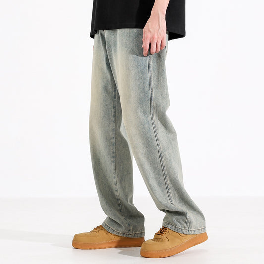 Jeans Rectos Teñidos Amarillo Barro para Hombre