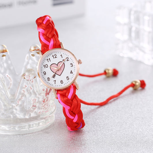 Pulsera Reloj Coreana Macaron Trenzada a Mano con Corazón Durazno - Image 7
