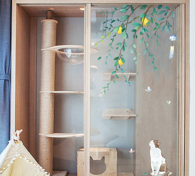 Cartoon cat wall sticker featuring multiple playful cats, one reaching for a fish, with "I LOVE FISH" text. - Image 38