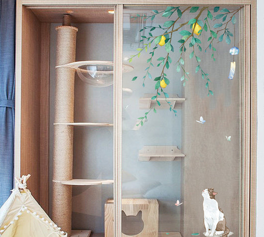 Cartoon cat wall sticker featuring multiple playful cats, one reaching for a fish, with "I LOVE FISH" text. - Image 38