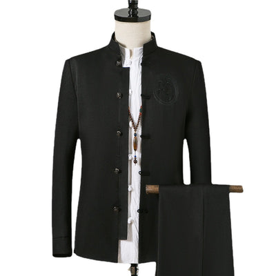 Traje Chino Tradicional Bordado Slim Fit con Cuello Mao - Image 4