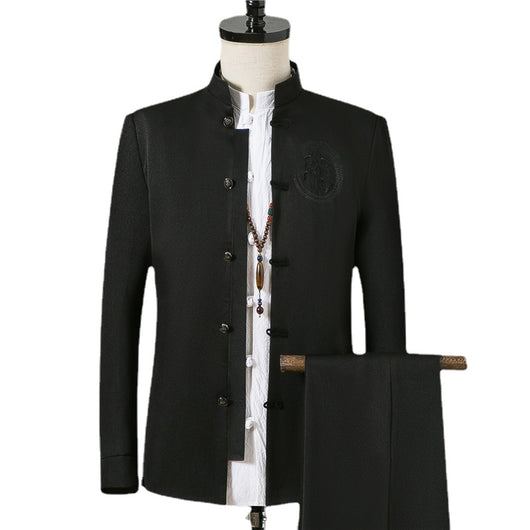 Traje Chino Tradicional Bordado Slim Fit con Cuello Mao - Image 4
