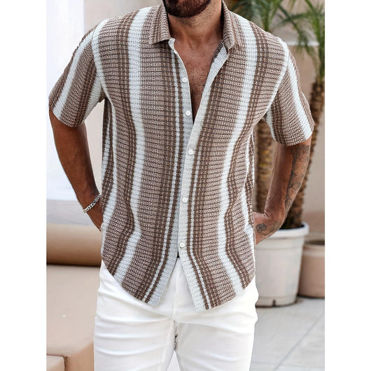 Camisa Casual Slim Estampado 3D Playa Manga Corta para Hombre - Image 17