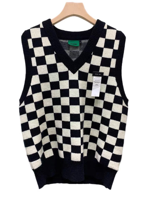 Chaleco Sweater de Punto Cuadros Preppy con Cuello en V para Hombre - Image 6
