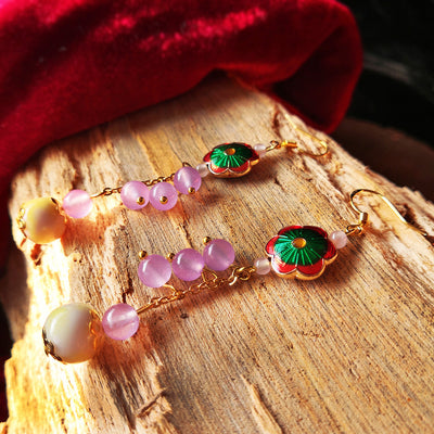 Aretes de Cerámica con Calcedonia Cloisonné - Joyería Étnica Artesanal