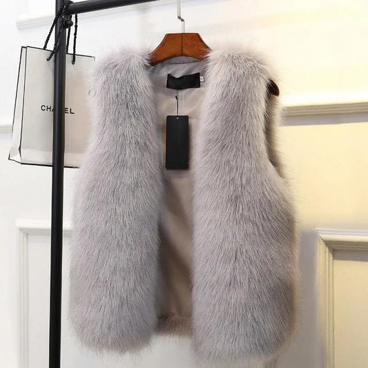 Chaleco de Lana Gruesa Estilo Visón Imitado - Conjunto Coordinado