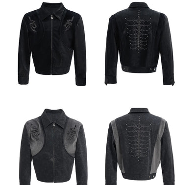 Chaqueta de Cuero PU con Patrón Serpiente, Costuras Remachadas y Bordado - Image 12