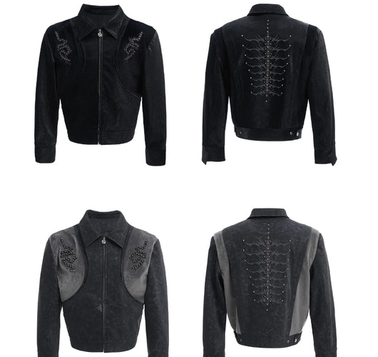 Chaqueta de Cuero PU con Patrón Serpiente, Costuras Remachadas y Bordado - Image 12