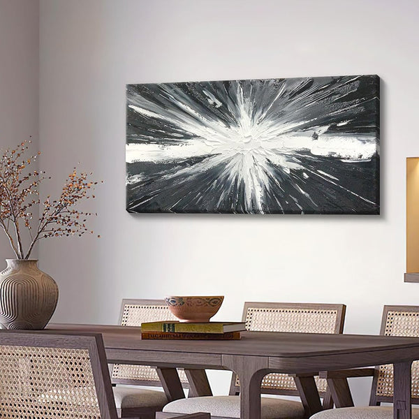 Cuadro Abstracto Minimalista en Blanco y Negro - Pintura al Óleo Hecha a Mano