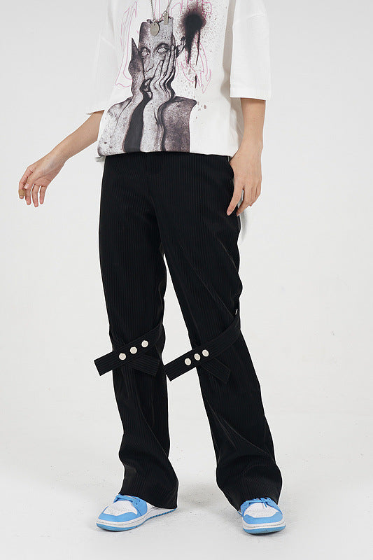 Pantalones Casuales Hip-Hop con Botones y Rayas Drapeados