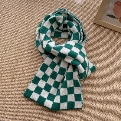 Bufanda de Lana Reversible Estilo Coreano Pata de Gallo y Olas - Tejida Doble Cara para Invierno - Image 17