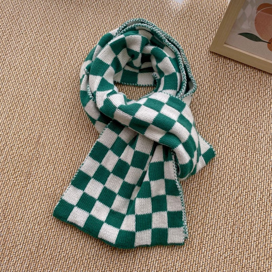 Bufanda de Lana Reversible Estilo Coreano Pata de Gallo y Olas - Tejida Doble Cara para Invierno - Image 17