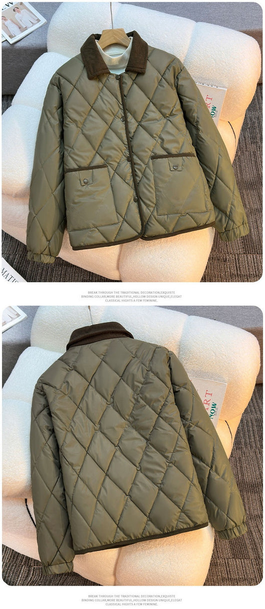 Chaqueta de Algodón Estampado Diamante - Suelta y Versátil - Image 10