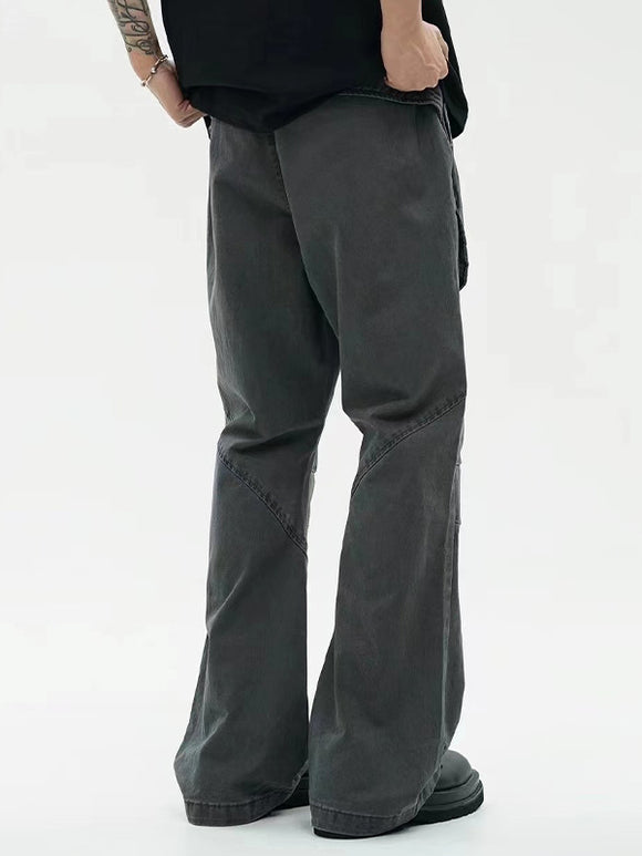 Pantalones Sueltos Efecto Lavado Negro con Bolsillos Grandes y Bota Acampanada