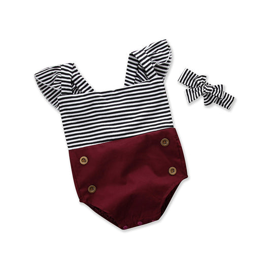 Conjunto Romper Infantil de Rayas con Mangas Volantes + Diadema - Image 7