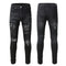 Men's Distressed Jeans with Black Cashew Flower Print Patch