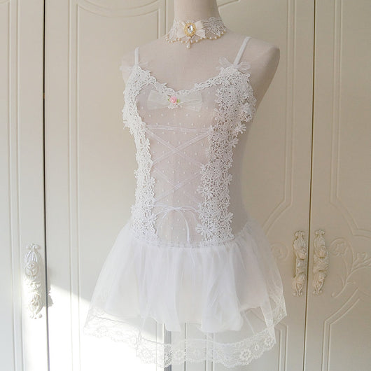 Bata Corta de Encaje y Malla Blanca - Diseño Sensual para la Noche - Image 12