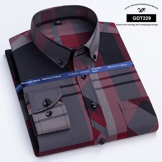 Camisa Casual Antimanchas para Hombre Maduro - Patrón Cuadros Bronce sin Planchado - Image 17