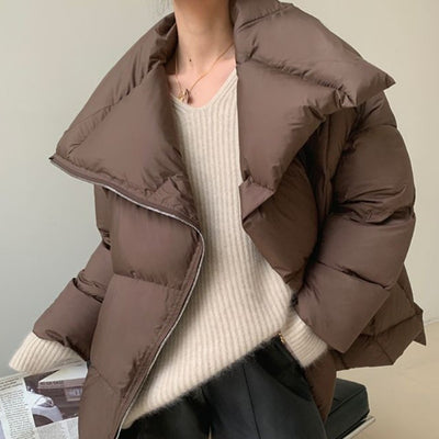 Abrigo de Invierno para Mujer con Solapa en Marrón - Image 6