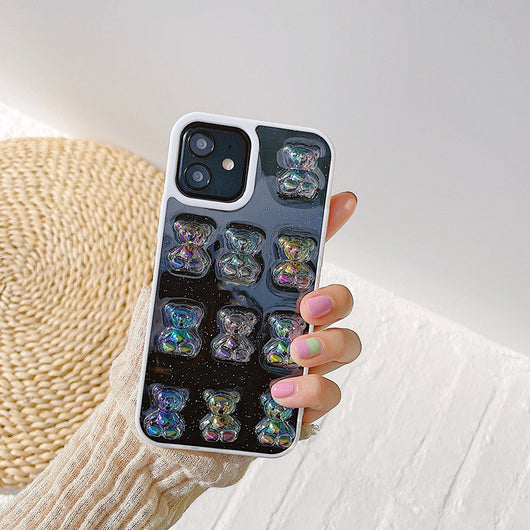Funda para Celular con Glitter Fino y Diseño de Osito Multicolor - Image 3