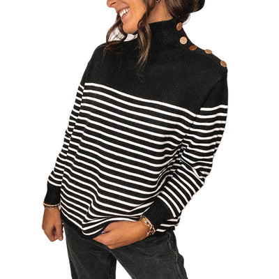 Suéter Tejido de Cuello Alto con Rayas para Mujer - Image 10