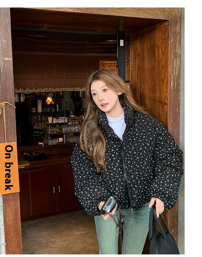 Abrigo Acolchado Estilo Universitario Coreano con Flores - Chaqueta de Algodón Grueso - Image 17