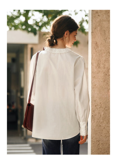 Blusa Blanca de Encaje Estilo Francés con Manga Larga para Mujer - Image 10