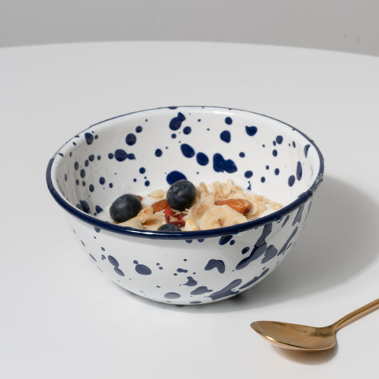 Juego de Vajilla Artesanal con Diseño Salpicado de Tinta y Tazas Esmaltadas