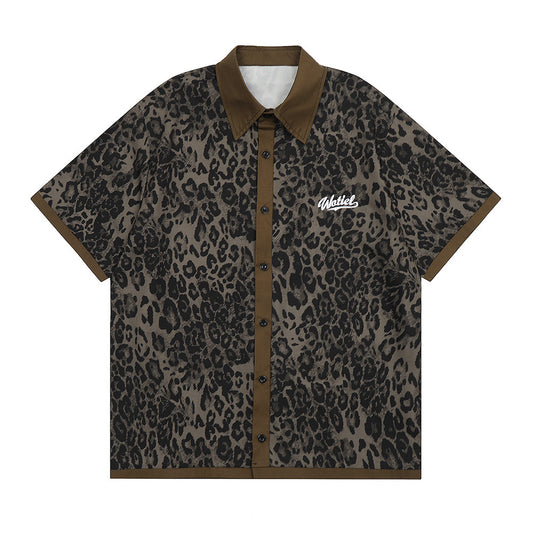 Camisa Suelta Estampado Leopardo Manga Corta Hombre Europeo Americano