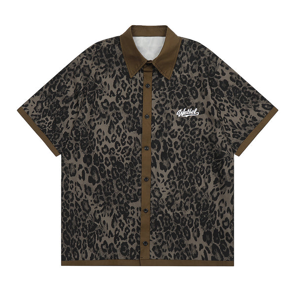 Camisa Suelta Estampado Leopardo Manga Corta Hombre Europeo Americano