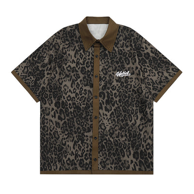 Camisa Suelta Estampado Leopardo Manga Corta Hombre Europeo Americano