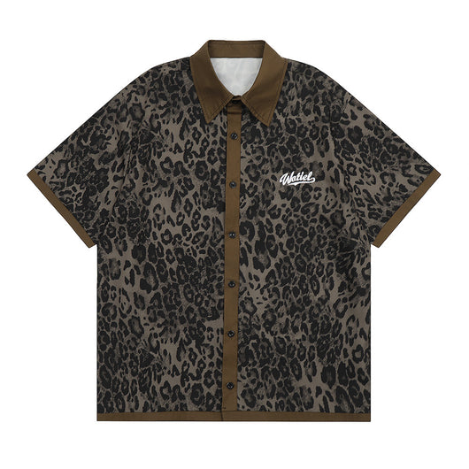 Camisa Suelta Estampado Leopardo Manga Corta Hombre Europeo Americano