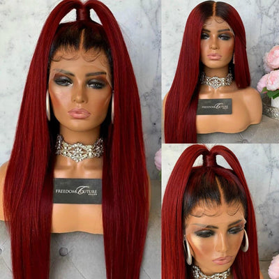 Peluca Borgoña con Cabello Liso y Fibra Química Premium - Image 8