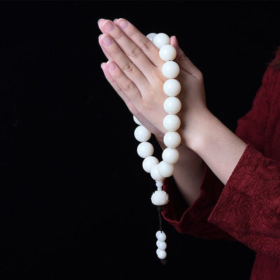 Pulsera Rosario de Jade Blanco Natural con Raíz Bodhi - 18 Cuentas - Image 7