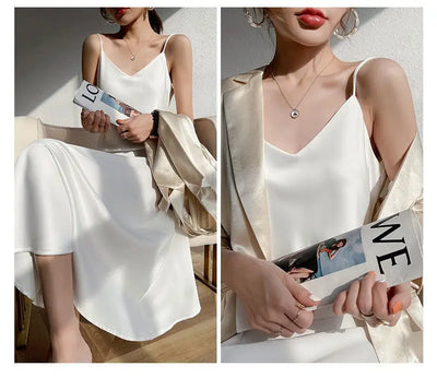 Vestido Largo Temperamento Francés para Mujer con Tirantes - Image 11