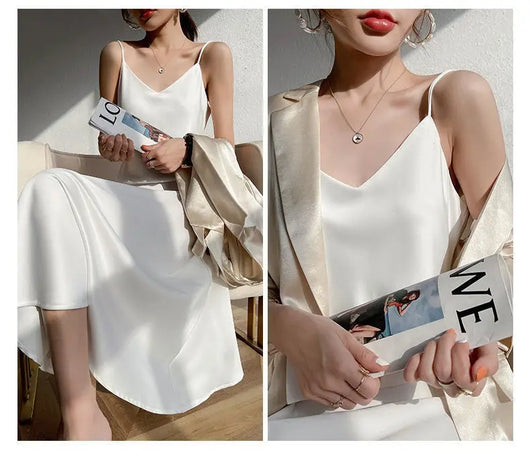 Vestido Largo Temperamento Francés para Mujer con Tirantes - Image 11