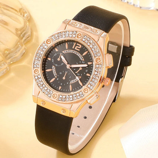 Reloj de Moda Coreana con Diamantes Incrustados y Correa PU