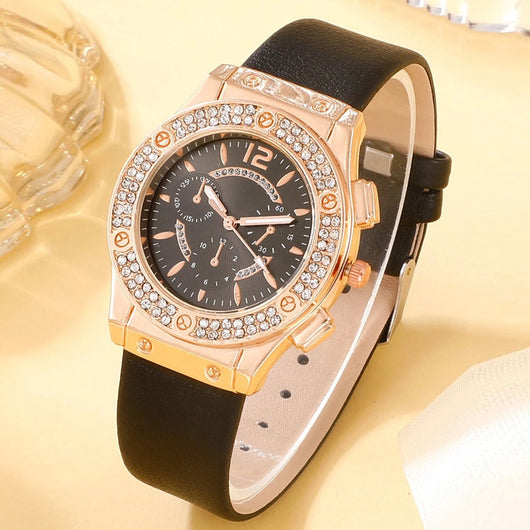 Reloj de Moda Coreana con Diamantes Incrustados y Correa PU